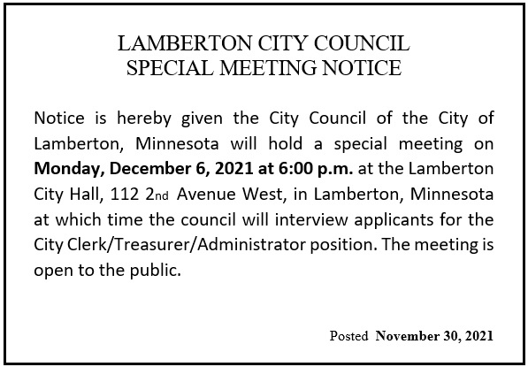 December 6, 2021 - Special CC Meeting