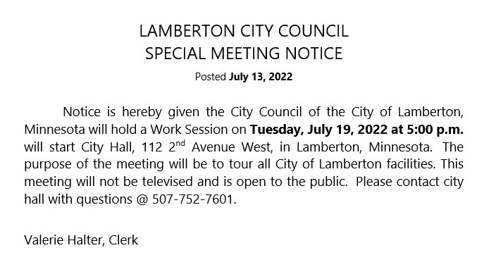 July 19, 2022 - Special Meeting Notice