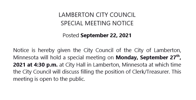 Sept 27, 2021 - Special CC Meeting